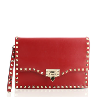 Valentino Rockstud Flip Lock Clutch Leather Large