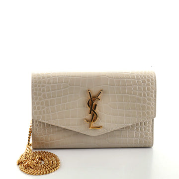 Saint Laurent Uptown Chain Wallet Crocodile Embossed Leather