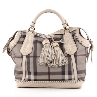 Burberry Ellers Convertible Satchel Smoked Check Coated Canvas Medium