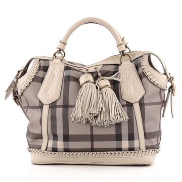 Burberry Ellers Convertible Satchel Smoked Check Coated Canvas Medium