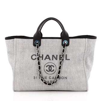 Chanel Deauville Chain Tote Canvas Large