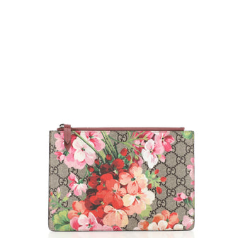 Gucci Zipped Pouch Blooms Print GG Coated Canvas Small