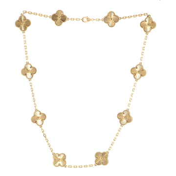 Van Cleef & Arpels Vintage Alhambra 10 Motifs Necklace Guilloche 18K Yellow Gold