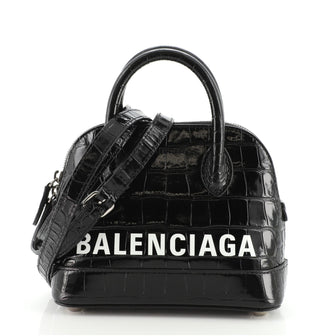 Balenciaga Logo Ville Bag Crocodile Embossed Leather XXS