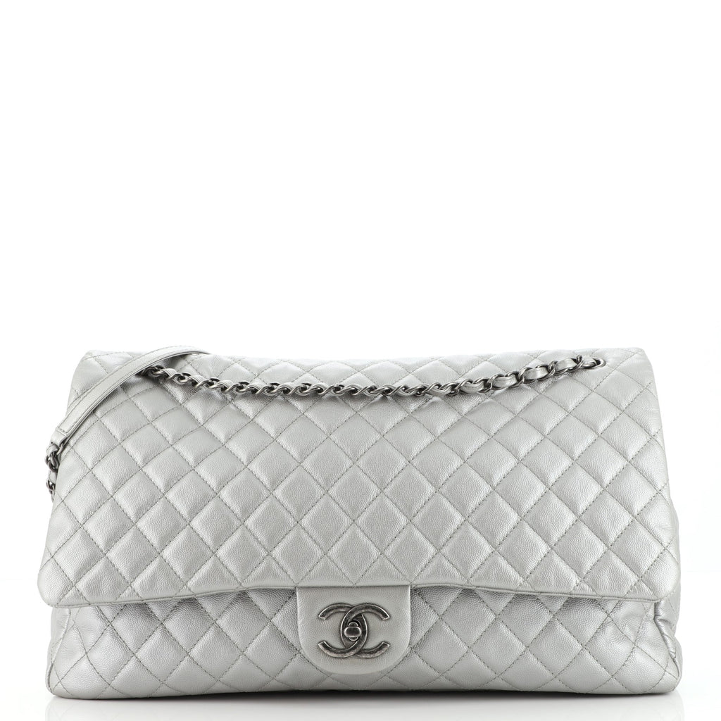 Chanel Airlines CC Flap Bag Quilted Calfskin XXL Silver 1156421