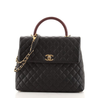 Chanel Coco Top Handle Bag Quilted Caviar with Lizard Large