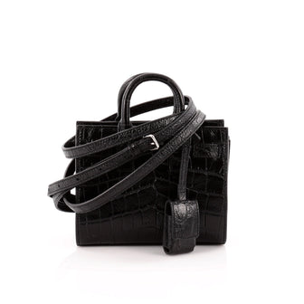Saint Laurent Sac De Jour Handbag Crocodile Embossed Leather Toy