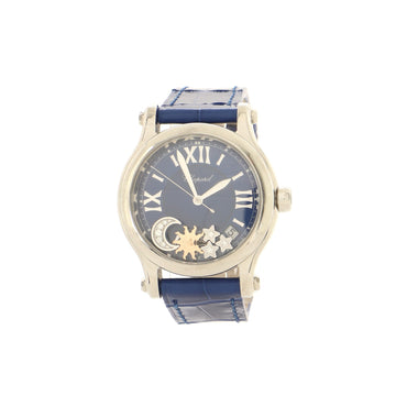 Chopard Happy Sport Sun, Moon and Stars Automatic Watch Stainless Steel and Alligator with Floating Diamonds 36