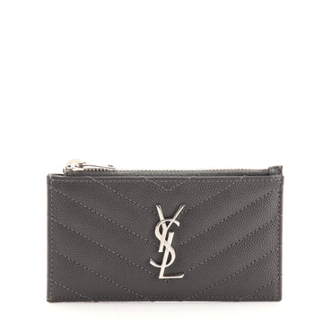 Saint Laurent Monogram Fragments Zip Card Holder Matelasse Chevron Leather