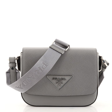 Prada Identity Flap Shoulder Bag Saffiano with City Calf Small