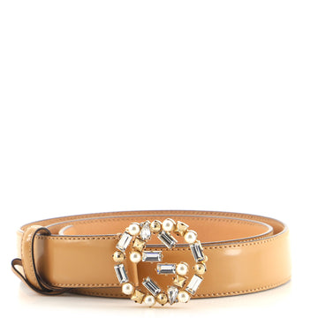 Gucci Interlocking G Belt Leather with Crystal and Faux Pearl Wide