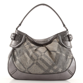 Burberry Fairby Hobo Shimmer Nova Check Canvas with Leather Medium