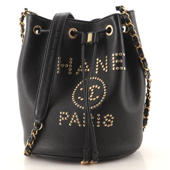 Chanel Deauville Drawstring Bucket Bag Studded Caviar Medium