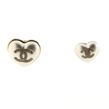 Chanel CC Heart Stud Earrings Resin with Metal and Crystals