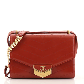 Chanel Medal Envelope Flap Bag Chevron Calfskin Small