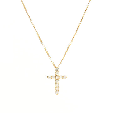 Tiffany & Co. Cross Pendant Necklace 18K Yellow Gold with Diamonds Small
