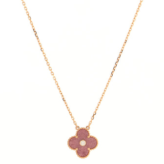 Van Cleef & Arpels Vintage Alhambra Pendant Necklace 18K Rose Gold and Rhodonite with Diamond