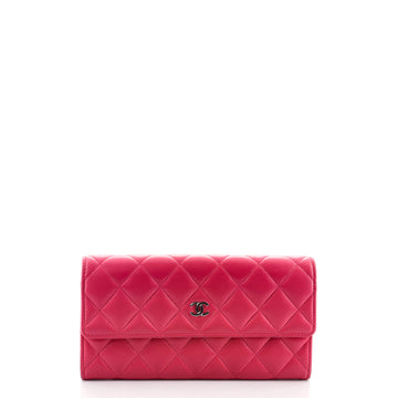 Chanel CC Gusset Flap Wallet Quilted Lambskin Long