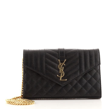 Saint Laurent Classic Monogram Chain Wallet Mixed Matelasse Leather Medium