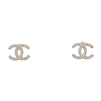 Chanel CC Stud Earrings Crystal Embellished Metal