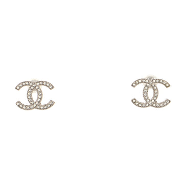 Chanel CC Stud Earrings Crystal Embellished Metal