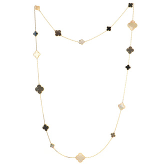 Van Cleef & Arpels Magic Alhambra 16 Motifs Long Necklace 18K Yellow Gold with Mother of Pearl and Onyx