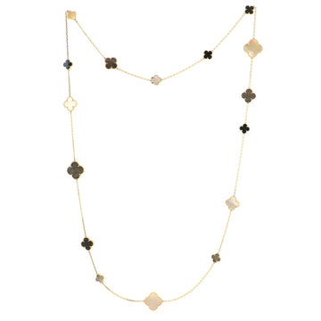Van Cleef & Arpels Magic Alhambra 16 Motifs Long Necklace 18K Yellow Gold with Mother of Pearl and Onyx