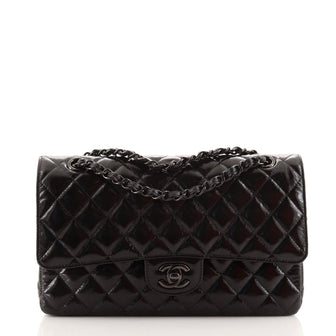 Chanel So Black Classic Double Flap Bag Quilted Shiny Crumpled Calfskin Medium