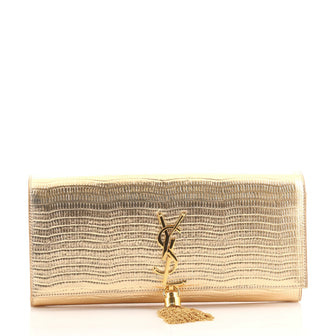 Saint Laurent Classic Monogram Tassel Clutch Crocodile Embossed Leather Long