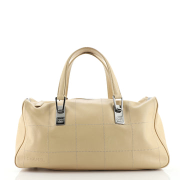 Chanel Square Stitch CC Boston Bag Quilted Leather Large