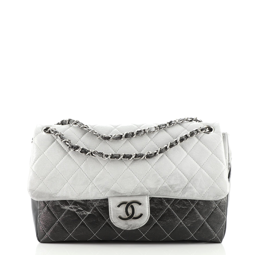 Chanel Melrose Degrade Flap Bag Quilted Patent Jumbo Black 1161931