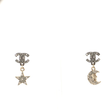 Chanel CC Moon Star Drop Earrings Metal with Crystals