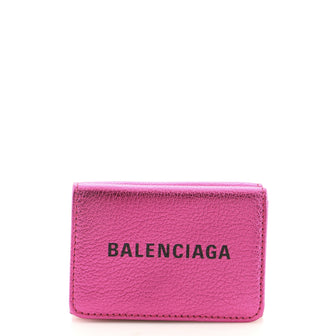 Balenciaga Logo Trifold Wallet Metallic Leather