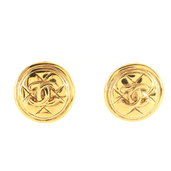 Chanel Vintage CC Quilted Round Button Clip-On Earrings Metal