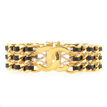 Chanel Vintage Triple Chain CC Bracelet Metal with Leather