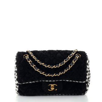Chanel CC Flap Bag Quilted Shearling and Tweed Medium