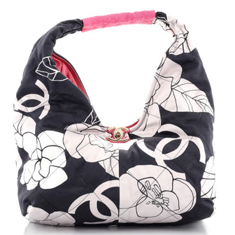 Chanel CC Lock Hobo Quilted Printed Cotton Canvas Small