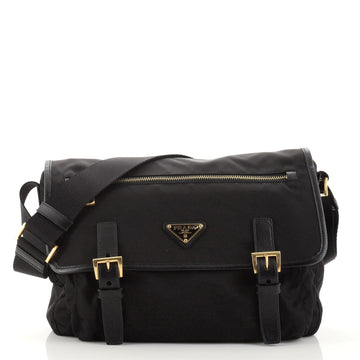 Prada Zip Buckle Messenger Bag Tessuto Medium
