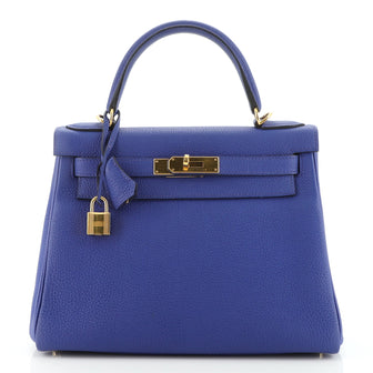 Hermes Kelly Handbag Blue Togo with Gold Hardware 28
