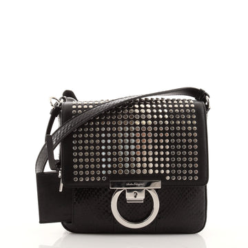 Salvatore Ferragamo Gancini Lock Flap Shoulder Bag Studded Leather and Python Medium