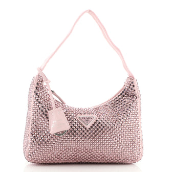 Prada Re-Edition 2000 Hobo Crystal Embellished Satin Mini
