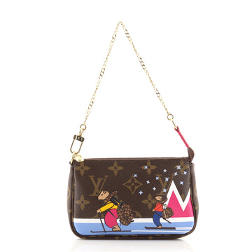 Louis Vuitton Pochette Accessoires Limited Edition Vivienne Xmas Monogram Canvas Mini