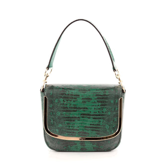 Salvatore Ferragamo Metal Frame Flap Saddle Bag Lizard Small