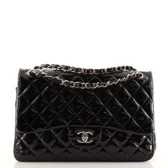 Chanel Classic Double Flap Bag Quilted Patent Jumbo