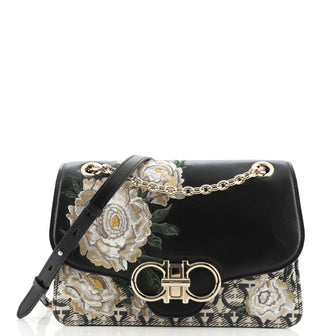 Salvatore Ferragamo Mufasa Flap crossbody Bag Embroidered Leather and Gancini Jacquard
