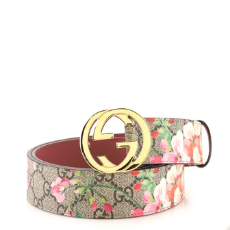 Gucci Interlocking G Belt Blooms Print GG Coated Canvas Wide
