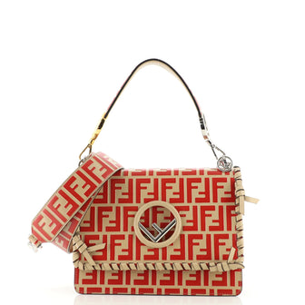 Fendi Kan I F Shoulder Bag Whipstitch Zucca Embossed Leather Medium