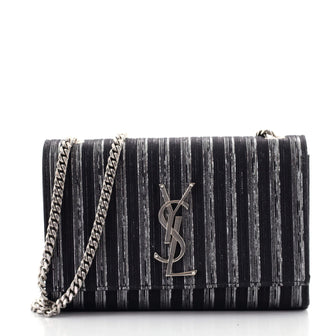 Saint Laurent Classic Monogram Crossbody Bag Striped Metallic Fabric Small