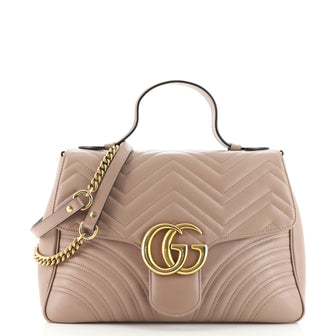 Gucci GG Marmont Top Handle Flap Bag Matelasse Leather Medium