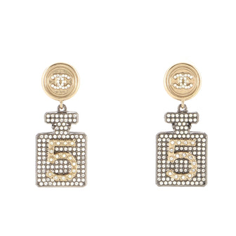 Chanel No.5 Perfume Bottle Drop Earrings Metal with Crystals